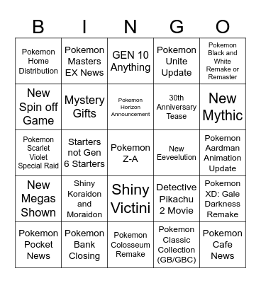 Pokemon Day Bingo Card