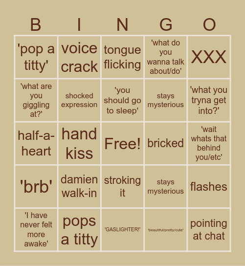 Boyfriend Bingo Card