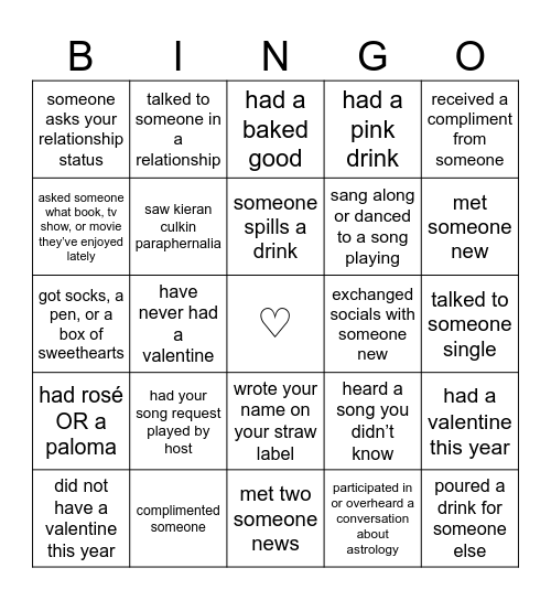 Valentine's Day Bingo Card