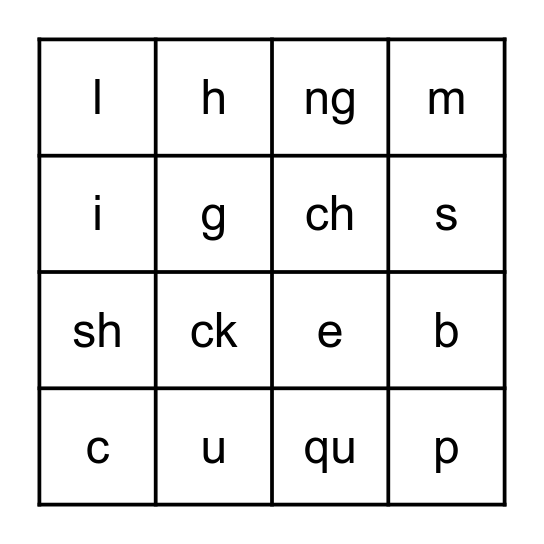 BINGO - phonics sound Bingo Card