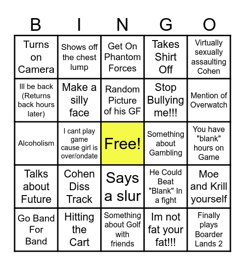 Marcus Bingo List Bingo Card