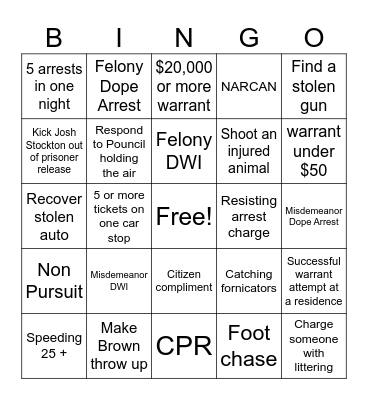 Police Bingo Card