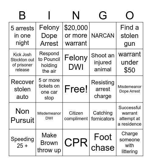 Police Bingo Card