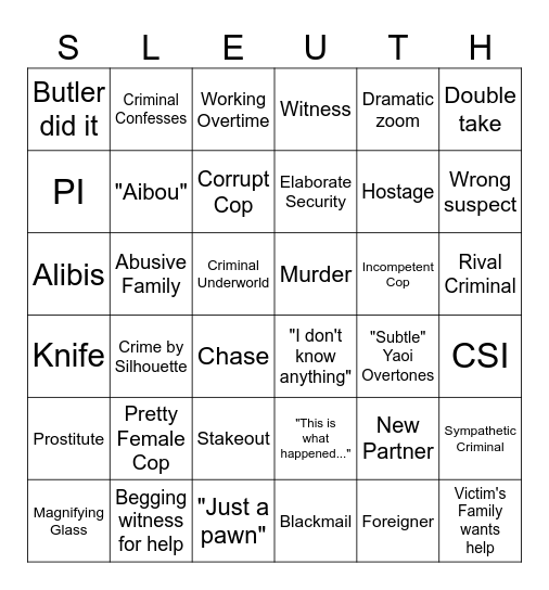 Detective Bingo Card
