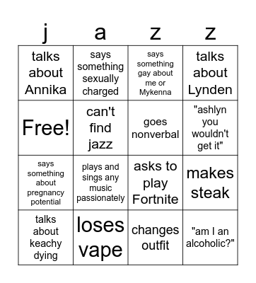 Jay bingo Card