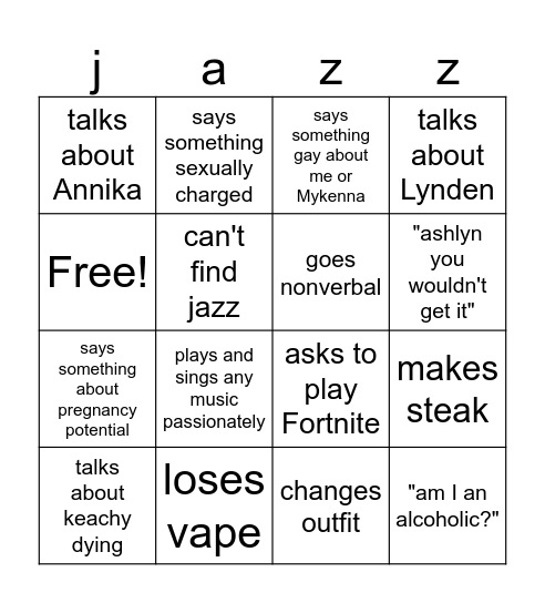 Jay bingo Card