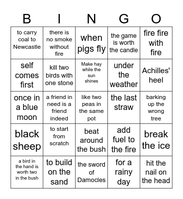 Idioms Bingo Card