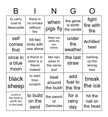 Idioms Bingo Card