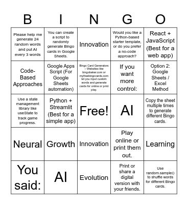 AI Bingo Card