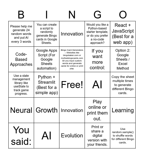 AI Bingo Card