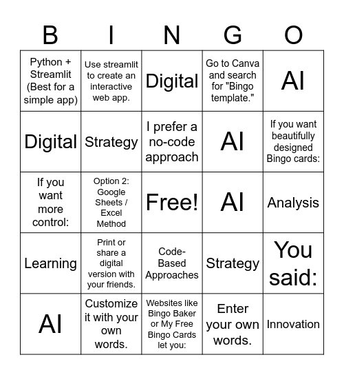 AI Bingo Card