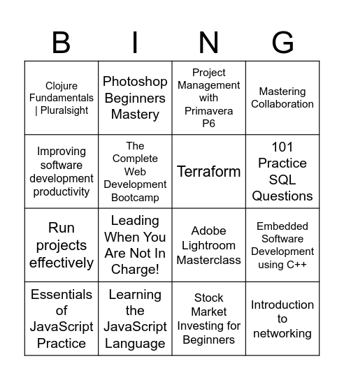 Boost Up Bingo Card