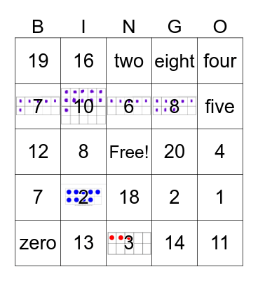 Numbers 1-20 Bingo Card