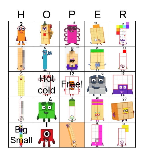 Number blocks Bingo Card