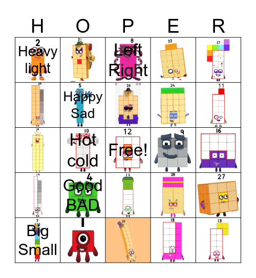 Number blocks Bingo Card
