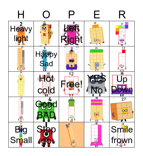 Number blocks Bingo Card