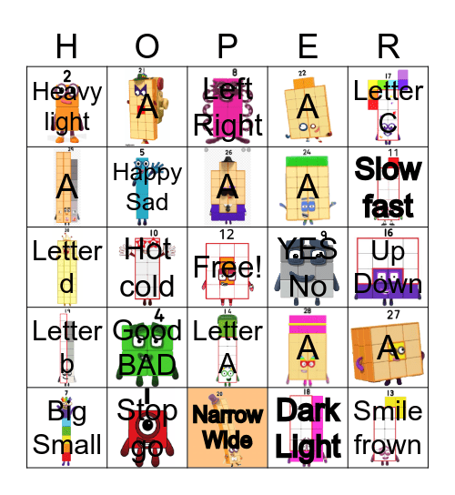 Number blocks Bingo Card