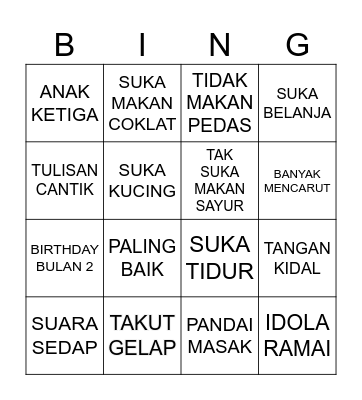 BINGO KENALAN Bingo Card