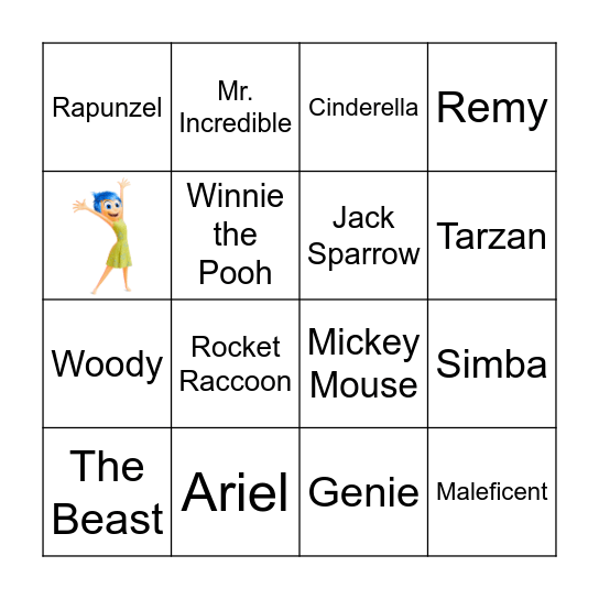 Joy's 40th "Disney - Who Am I?" Bingo Card