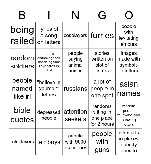 roblox write a letter Bingo Card