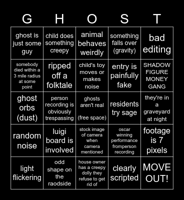 Ghost video bingo Card