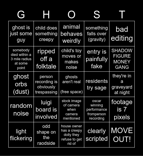 Ghost video bingo Card