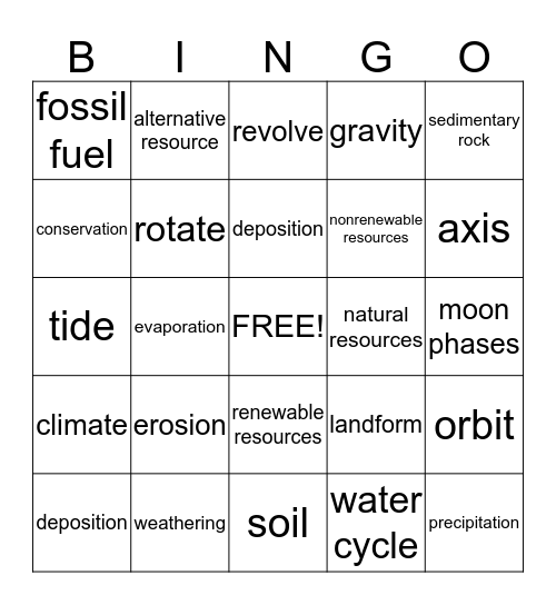 Earth Science  Bingo Card