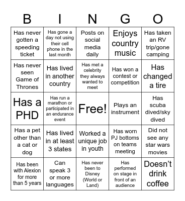 GPS Icebreaker Bingo Card