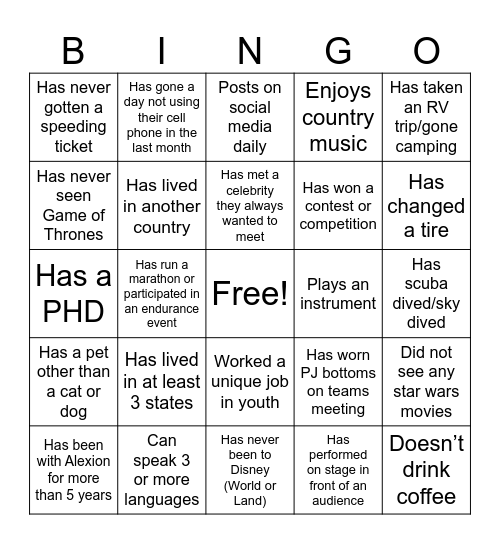 GPS Icebreaker Bingo Card
