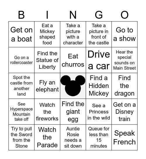 Disneyland Paris Bingo Card