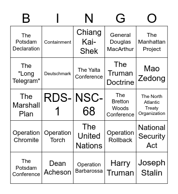 Cold War Unit 1 Bingo Card