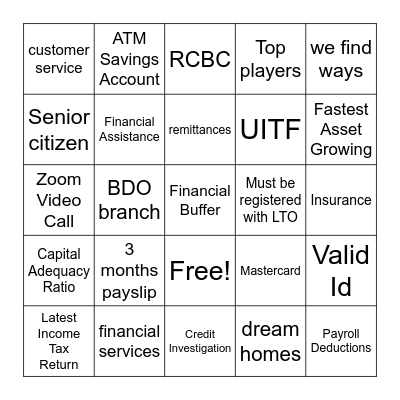 BANKS Bingo Card