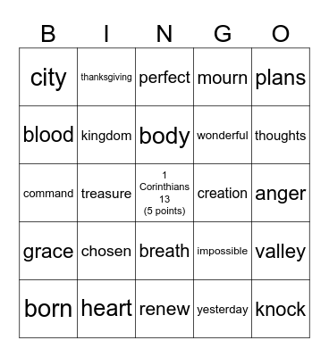Bible Bingo! Bingo Card