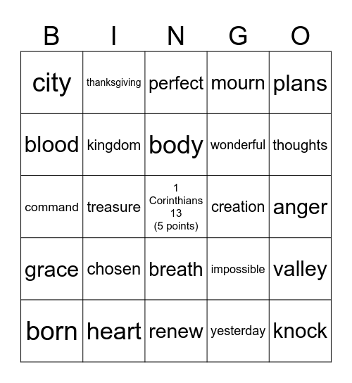 Bible Bingo! Bingo Card