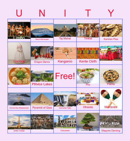 UNITY DAY: CULTURAL BINGO Card