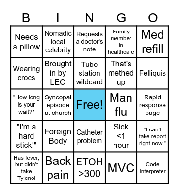 Sunday Funday ED Bingo Card