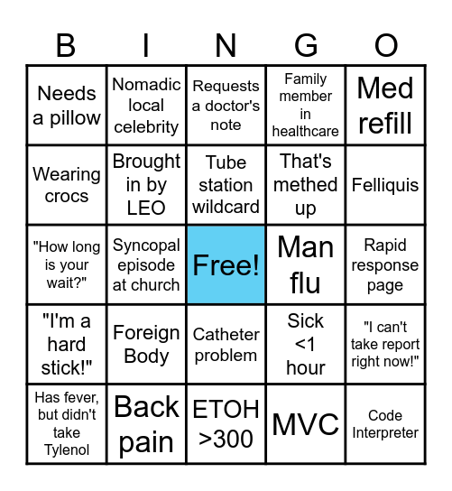 Sunday Funday ED Bingo Card