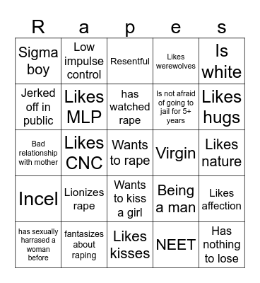 Rapist bingo Card