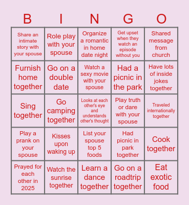 Couples Bingo Card