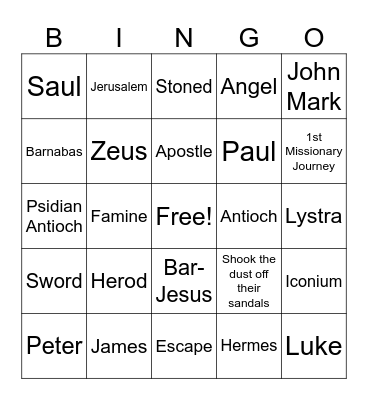 Acts 12-14 Bingo Card