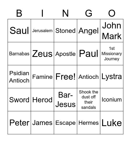 Acts 12-14 Bingo Card