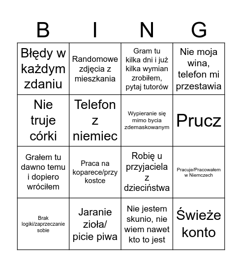 Skunio Bingo Card