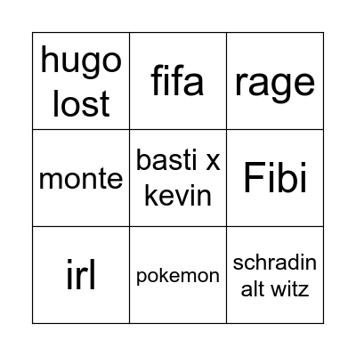 SH Reaction Bingo Card