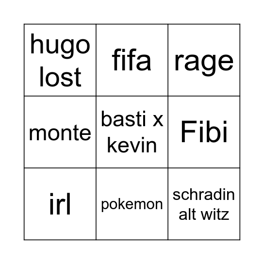 SH Reaction Bingo Card