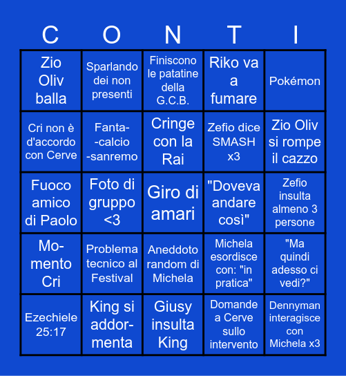 Sanremo 2K25 Bingo Card