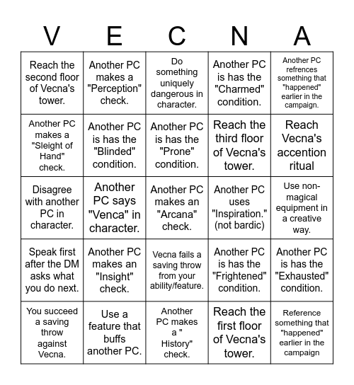 Level 20 Finale Bingo Card
