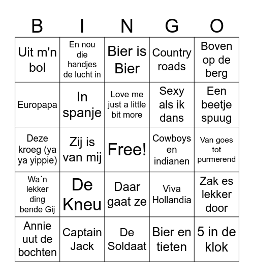 Meelhoppers muziekbingo Kaart 1 Bingo Card