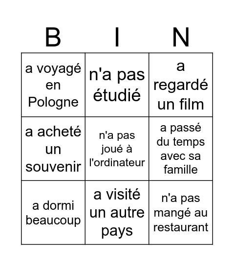 Trouve quelqu'un qui pendant les vacances d'hiver... Bingo Card