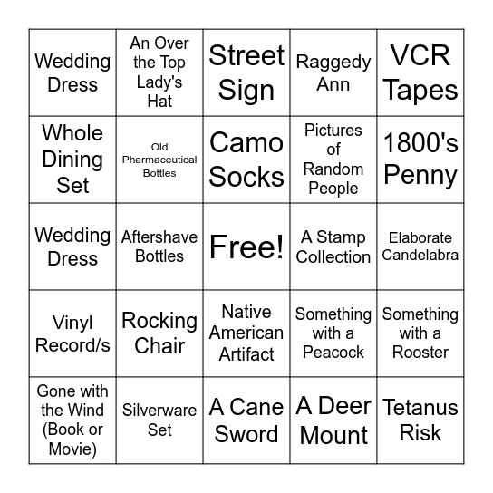 Flea Market Bingo Card