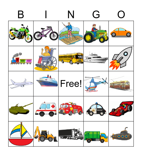 Vehicles Bingo Card